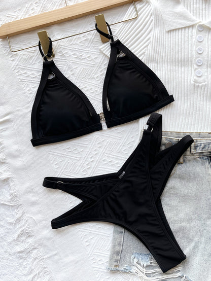 Black Cutout Split Bikini Set