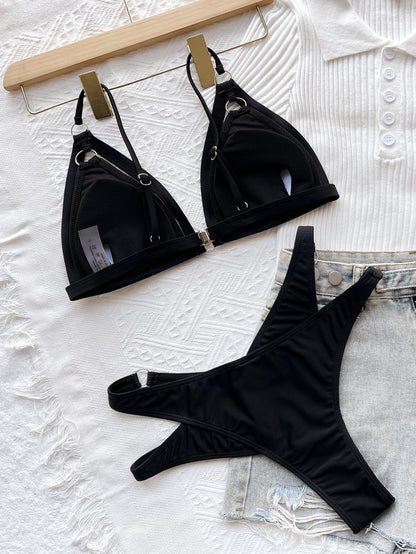Black Cutout Split Bikini Set