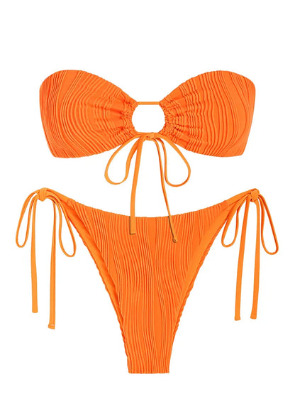 Shiny Off-Shoulder Bikini Set with O-Ring Detail