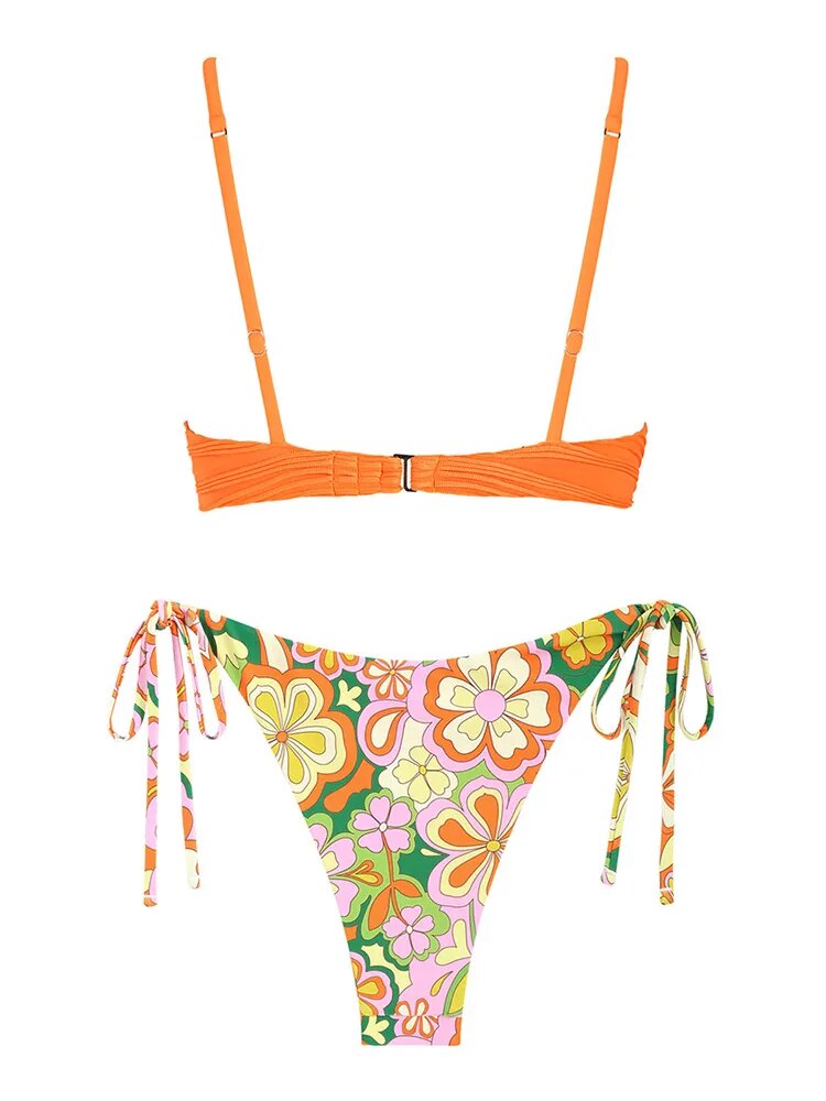 Underwire Push-Up Bikini Set with Floral Print