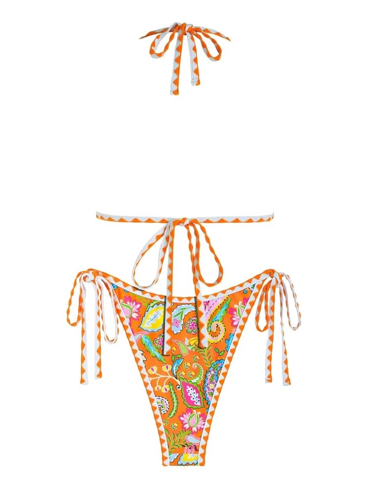 Paisley Printed Bikini Set with Whip Stitch Detail
