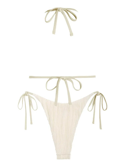 Textured Triangle Halter Bikini Set