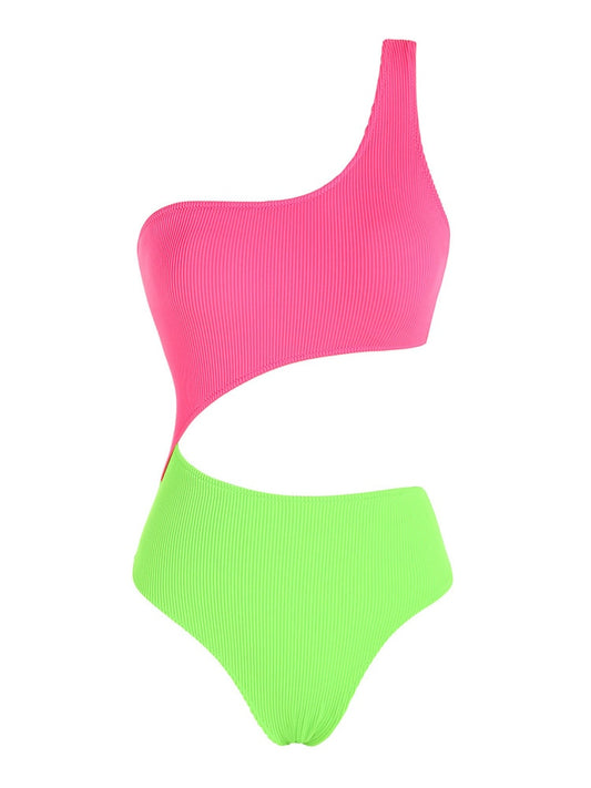 One-Shoulder Neon Cutout One-Piece Swimsuit
