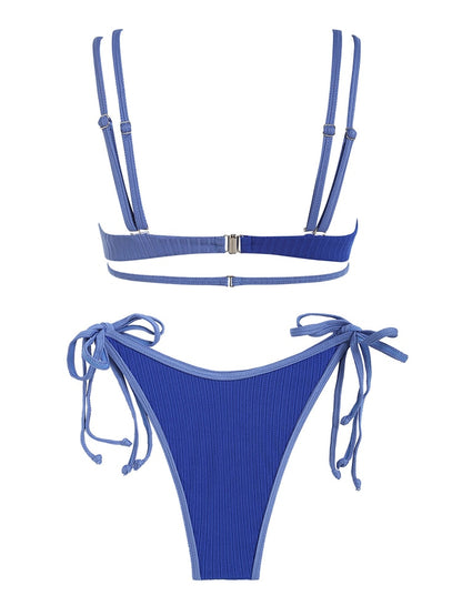Colorblock Ribbed Bikini with Cut-Out Tie Side