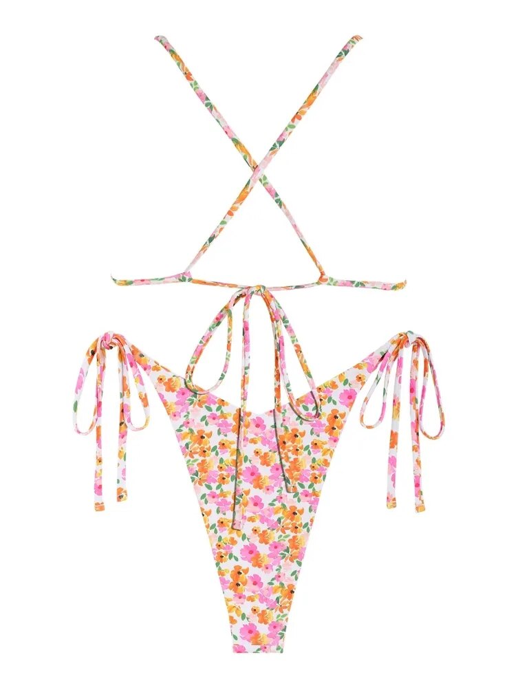Ditsy Floral Bikini Set with Printed Frilled Tie Side