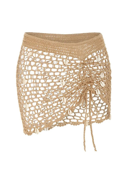 Beach Cover-Up Crochet Short Skirt with Shell Embellishments