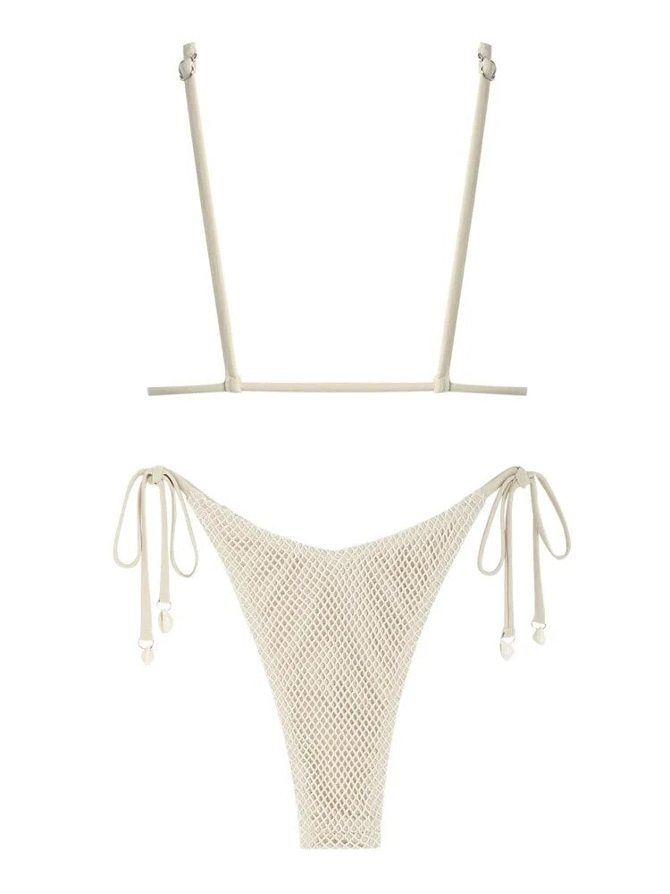 Women's Tie Triangle Net String Bikini Set