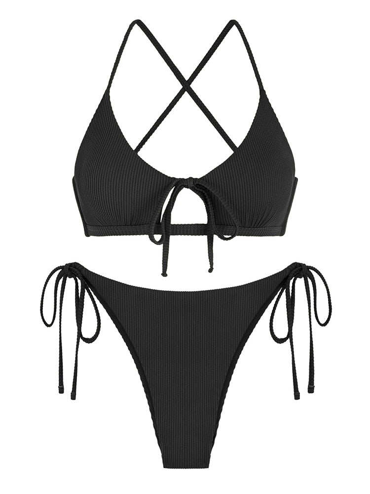 Lace-Up Cutout Bikini Set