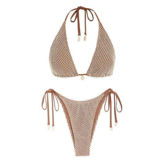 Halter Fishnet Seashell Bikini Set