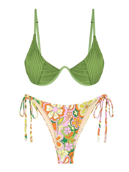 Underwire Push-Up Bikini Set with Floral Print