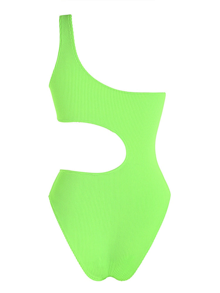 One-Shoulder Neon Cutout One-Piece Swimsuit