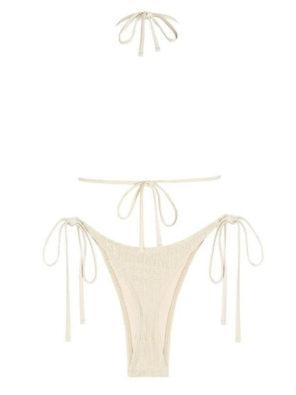 Textured Knit Halter Thong Bikini Set