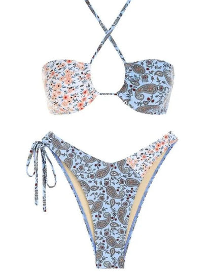 Multiway Floral Paisley with Knot Tie Bikini Set