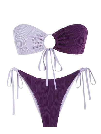 Shiny Off-Shoulder Bikini Set with O-Ring Detail