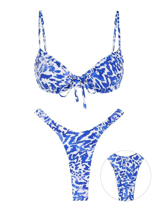 Sexy Leopard Print Thong Bikini Set